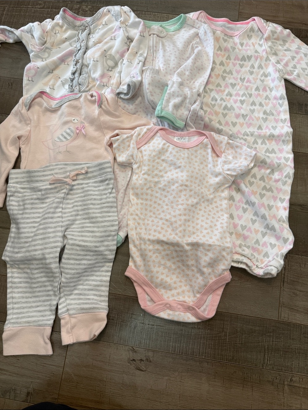 cloud island Pink, Gray & White Baby One-Piece and Pant Set